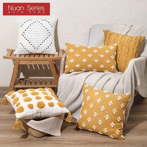 New Yellow Simple Square Tassel European Style Pillow Pillow Sofa Pillow Ins Cushion Retro Style Throw Pillow 45x45/30x50cm