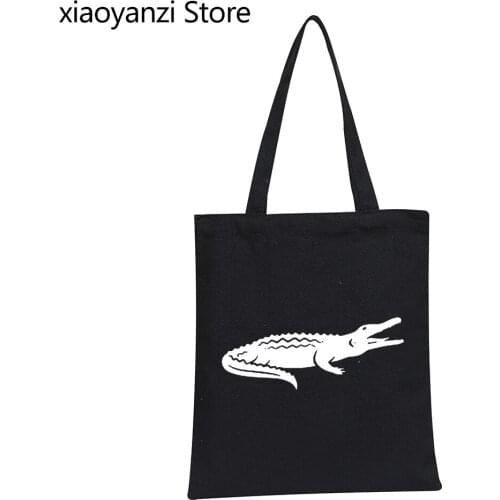 2021 New Arrival Fashion Casual Shoulder Canvas Bag Crocodile Animal Print Brand Eco Reusable Shopping Bag High Quality Handbag