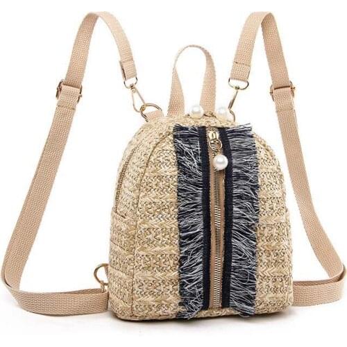 10PCS / LOT New Straw Woven Backpack Women Back Pack Summer Teenage Girls Backpacks Travel Bags Books Rucksack bolsa feminina
