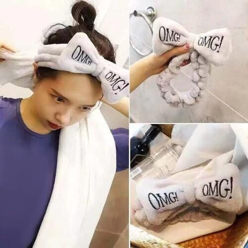 OMG Letter Coral Fleece Wash Face Bow Hairbands For Women Girls повязка на Bandanas Headwear Hair Bands Turban diadema bebe niña