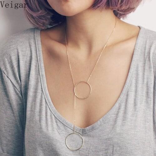 Delicate Large Double Circles Necklaces & Pendants Gold Silver Color Chain Halo Y Long Necklace Fashion Jewelry Colar Feminino