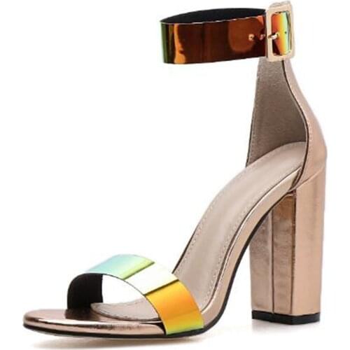 Sexy Women Sandals Thick High heels Summer Brand Party Shoes Round Toe PU 11.5CM Buckle Strap sandal women shoes 2020 size 35-42