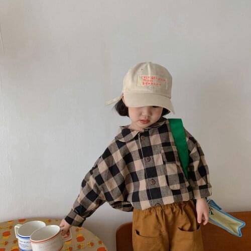 2021 New Spring and Autumn Childrens Big Plaid Shirt Cotton Korean Version Of MenS And GirlS Shirt Long-SleeveD Baby Lapel Top