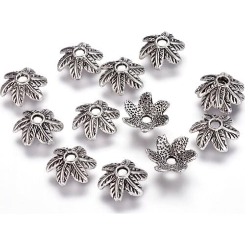 50pcs 11mm Tibetan Style Alloy Flower Bead Caps Antique Silver Color Spacer Beads for DIY Jewelry Making Findings Supplies