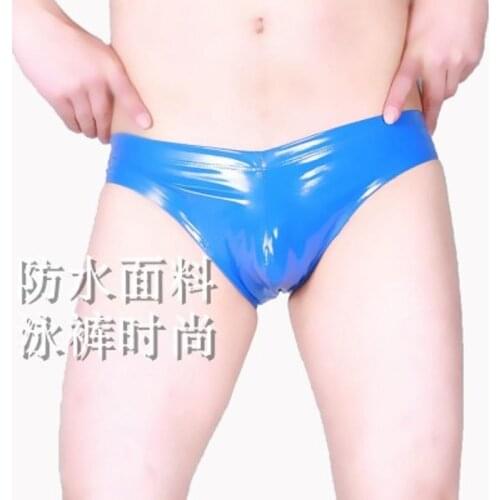 Sexy PVC Faux Leather Casual Shorts Man PU Package Hip U Convex Pouch Shorts Low Waist Thong Guy Wear Shiny Underpants Plus Size