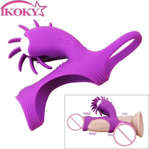 Male Penis Silicone Ring Rotation Tongue Oral Sex Licking Vibrator Clitoris Stimulator Sex Toys for Couples Penis Vibrating Ring