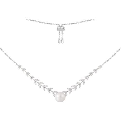 SOELLE Pure 925 Sterling Silver Flower Leaves Pearl Necklace Micro Cubic Zirconia Stones Women Fashion Wedding Party Jewelry