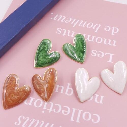 SRCOI Vintage Geometric Heart-Shaped Ear Stud Palace Style Exaggerated Hand-Painted Enamel Earring Women Temperament Jewelry