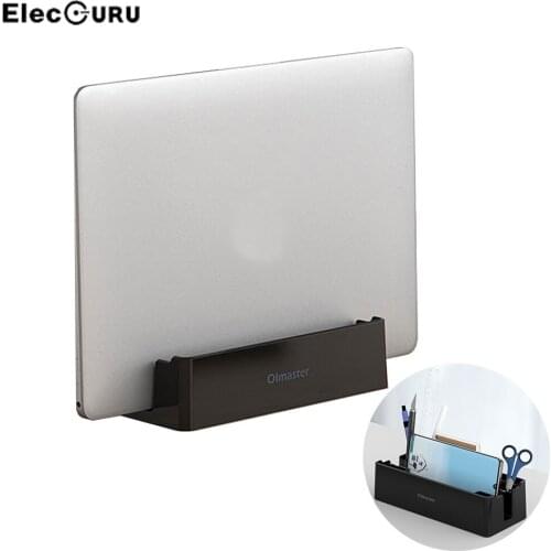 Vertical Laptop Holder Tablet Notebook Stand Multifunctional Desktop Space-Saving Storage Box Desk Organizer for Macbook/iPad