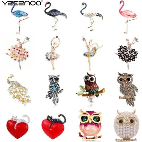 Lively Cat Brooch For Party Dancing Girl Shinning Crystal Glass Owl Flamingo Brooches Brooch For Women Jewelry Accessories