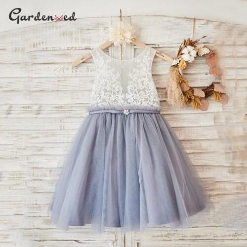 Vintage Lace Scoop First Communion Dress Tulle Skirt Kids Flower Girl Dresses Simple Design Kids Prom Dresses Girls Ball Gown