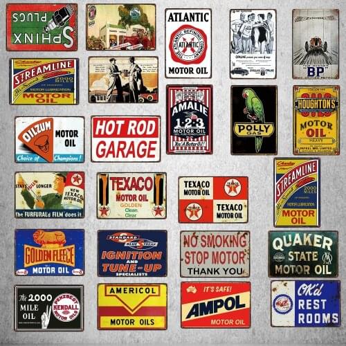 Vintage Motor Oil Metal Sign Hot Rod Garage Poster Plaque For Wall Auto Tire Shop Garage Gas Station Decoration DU-4138A