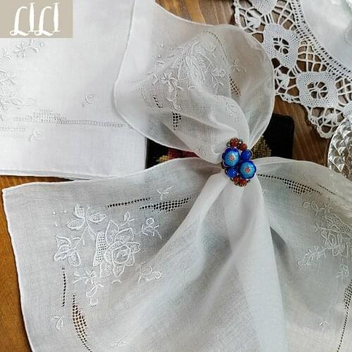 Rose Embroidery Hand drawnwork 100% Cotton Handicraft Gift Handkerchief