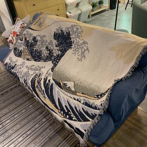 Japanese Kanagawa Okura Surfing Throw Blanket Multifunction Art Sofa Covers Cobertor Tassel Rugs Decorative Blankets For Bed