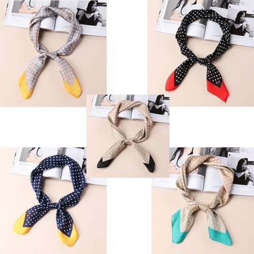 Yishine Whalesale 20pc Mix Colors Multifunction Dot Printed Womens Satin Square Wraps Scarves Shawl Polyester Silk Scarf