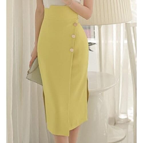 2021 summer ol split skirt women high waist package hip knee length step skirt