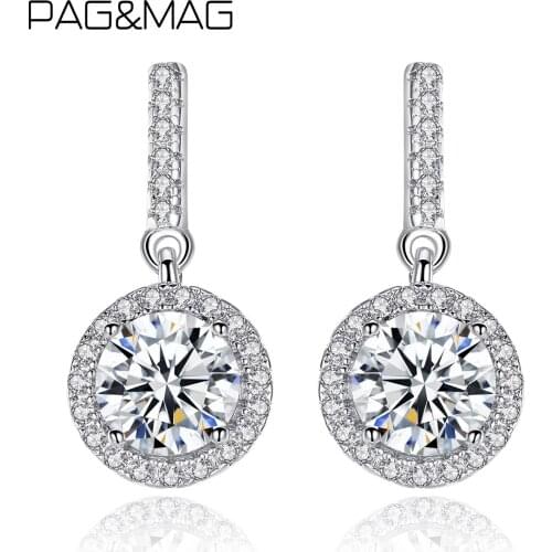 PAG&MAG Delicate Round Dazzling CZ Zirconia Stud Earrings Sterling Silver 925 Earrings For Women Wedding Bridal Jewelry SE0052