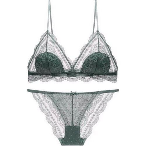 Sexy Lace Bre Set Wire Free Thin Cup Bra Sexy Nuderwear Female