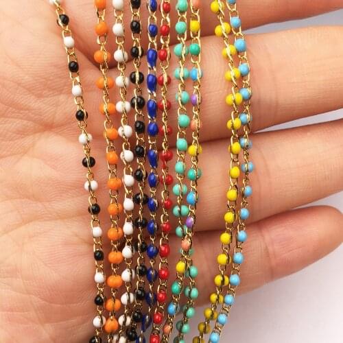 1 Meter Round Stone Beads Necklace Gold Wire Wrapped Beaded Rosary Chain For Jewelry Making Neckalce Bracelet Anklet Accessories