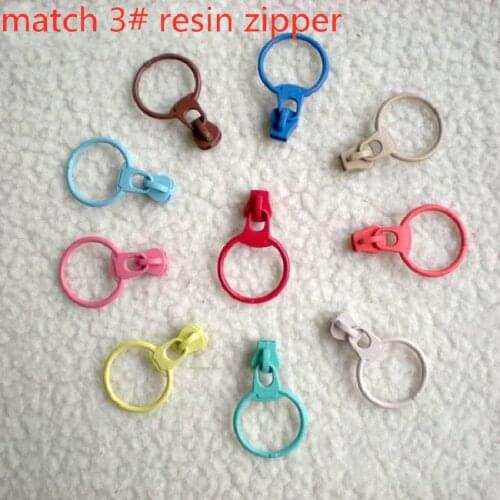3V#3 Resin zipper puller With the ring Zipper head DIY colourful resin zipper 20pcs/lot