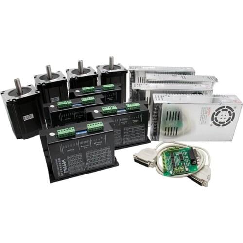 4 axis Nema 34 Stepper Motor set :DM860H Motor Driver+Power 400W 60V+Nema34 4.5/8.5/12N Motor CNC Milling kit
