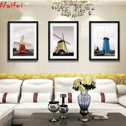DIY Diamond Painting Netherlands Windmill Cross Stitch Full Square Diamond Mosaic Of Rhinestones Diamond Embroidery Home Decor
