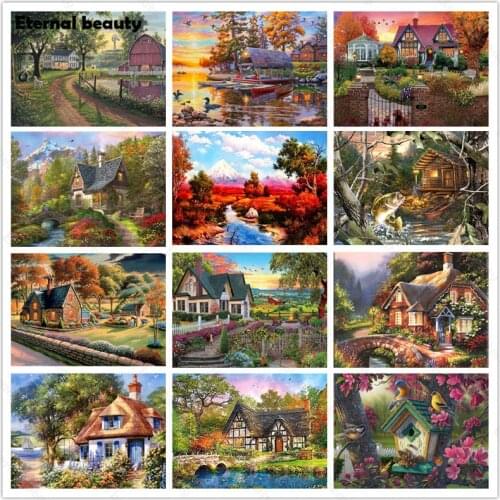 Diamond Painting Landscape Cottage Cross Stitch Kits Full Round Square Drill Diamond Embroidery 5D Diy Mosaic Rhinestone Artwork