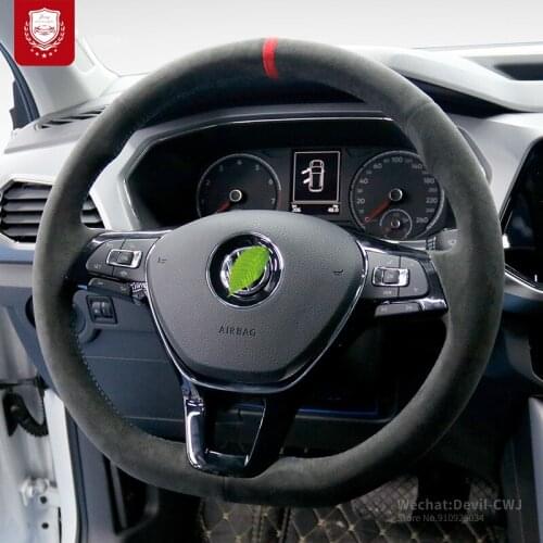 Real Alcantara suede hand-stitch steering wheel cover for VW CC Touareg Viloran T-Cross Passat Touran L Auto parts accessories
