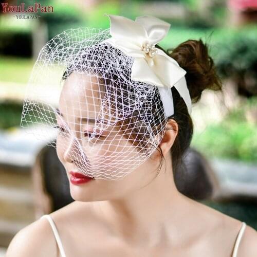 YouLaPan VA07 Elegant Ladies Mariage Mesh Headwear Fascinator Hat Birdcage Face Veil with Bow Evening Prom Party Costume Veil