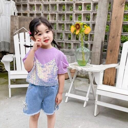 2021 Summer New Arrival Girls Fashion Cotton T Shirt Kids Korean Design Tops Girls Clothes