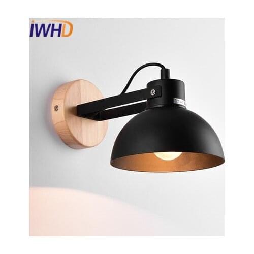 IWHD Iron Arm Sconce Vintage Industrial Wall Light Fixtures Home Lighting Angle Adjustable Wood Loft Retro Wall Lamp Wandlamp