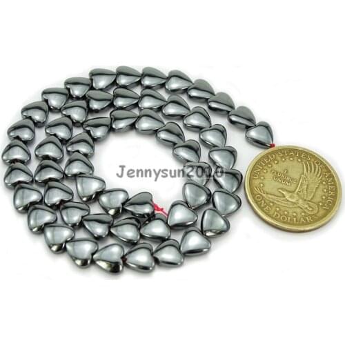 Natural Hematite Gems Stones 8mm Flat Heart Beads Non Magnetic Metallic Black Jewelry Making 5 Strands/Pack
