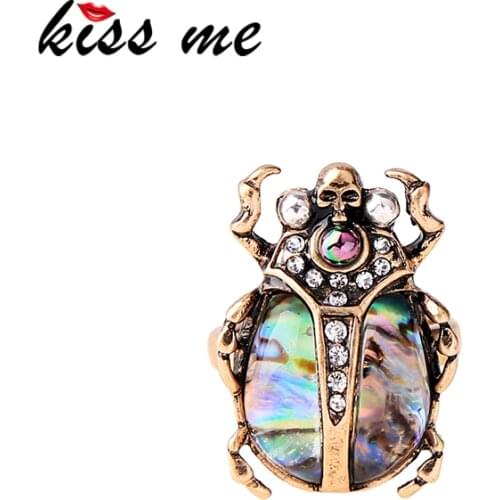 Kissme Multicolor Resin Cute Insect Finger Ring For Women Delicate Rhinestone Avrylic Pearl Beetle Rings Vintage Fashion Jewelry