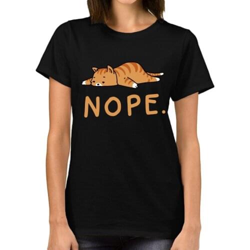 Cute T shirt Women Nope Cat Kawaii Print Animal High Quality Cotton Soft Tops Gift Summer Female Tee