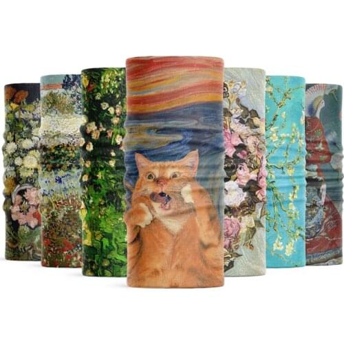 New Fashion Women Neck Scarf Van Gogh Oil Painting Hijab Scarf Funny Cat Hair Accessories Sports Headwear Face Cover Bandana