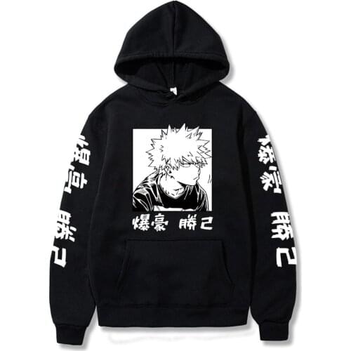 Mens Hoodie Anime My Hero Academia Bakugo Hoodies Plus Size Warm Pullover Casual Letter Printing Hooded Streetswear Sweatshirt