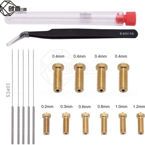 3D Printer Brass Volcano Nozzle Extruder Cleaning Needle Set tweezers Nozzle 0.2-1.2mm For 1.75mm Filament For 3D Printer Pa