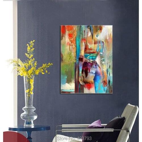 NEW-Hand-painted Abstract Canvas Oil Painting Girl Figure Naked Woman Wall Decor