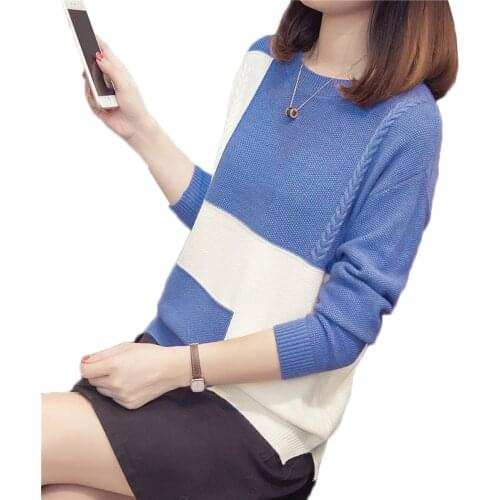 New Women Sweater Pullover New Fashion Color Matching Knitwear O-neck Long-sleeved Sweater Autumn Winter Female Casual Tops K985