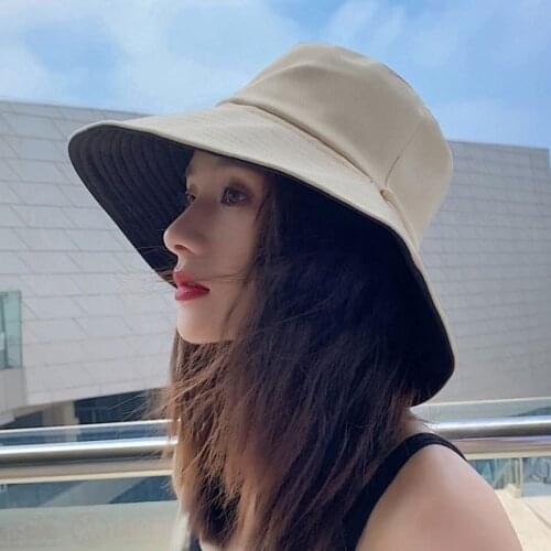 New Bucket Hat Spring Summer Wide Brim Sun Visor Hats Women Panama Caps Two-Side Wear Foldable Portable Outdoor Bucket Cap