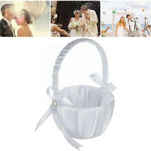 Romantic Flower Pearl Bowknot Basket Flower Basket Party Gift For Wedding Basket Party Makeup Rose Ceremony Girl Flower Wed L7N6