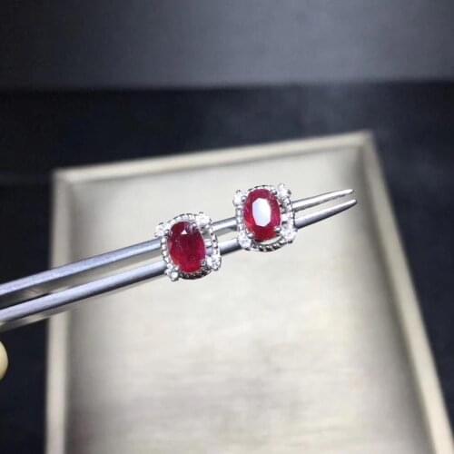 Natural ruby earrings, made of 925 silver, real photo, Precious gemstones, good color