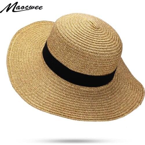Summer new ladies sparkling golden beach hat casual outdoor straw hat female brand classic straw sun cap