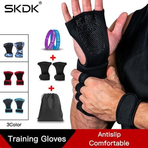 SKDK Weight Lifting Grip Gloves Crossfit Training Gloves Fitness Sports Gymnastics Gym Hand Palm Protector Wrist Support+1 Ring