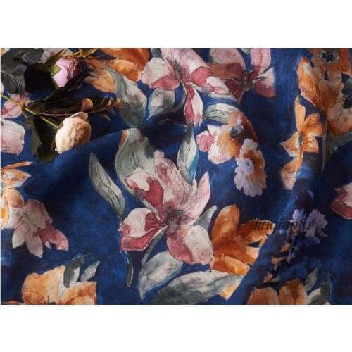 Ramie digital printed fabric thin section ethnic literary dress fabric High-end linen fabric