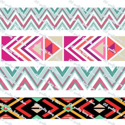 Creative geometry printed grosgrain ribbon fold over elastic printing ribbons DIY hair accessories band 50 yards