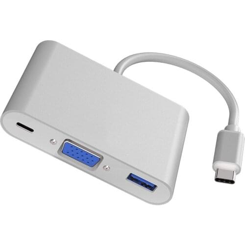 USB 3.1 Type C to VGA USB 3.0 PD Charger Converter 3 IN 1 HUB Adapter for MacBook Air Pro Dock Splitter Desktop Laptop 50pcs/lot