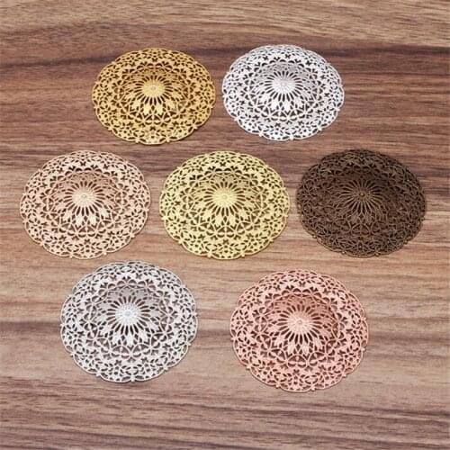5pcs 55mm Vintage Round Hollow Flower Motif Charms Silver Color Flower Jewelry Findings for DIY Making Craft