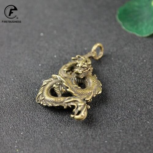 Vintage Copper Chinese Zodiac Dragon Statue Ornaments Brass Animal Miniatures Figurines Desk Car Keychains Decorations Craft