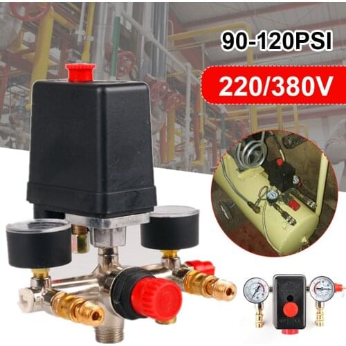 Pressure Switch Manifold Regulator Gauges Air Compressor Pressure Switch Control Valve 90-120PSI 230-380V Aluminum Alloy Bracket